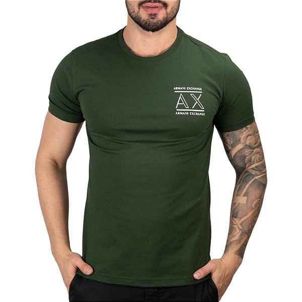 Camiseta AX Logo Lateral Verde Militar