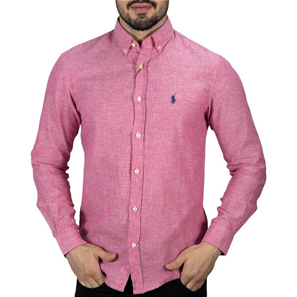 Camisa RL Linho Custom Fit Rosa