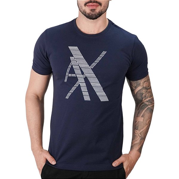Camiseta AX Slim Logo Azul Marinho