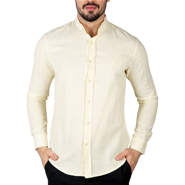 Camisa Linho VersatiOld Gola Padre Amarela