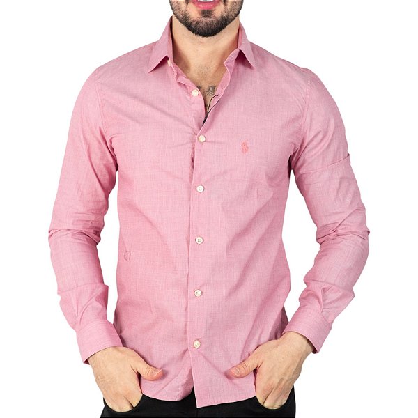 Camisa RL Slim Fit Algodão Monocromática Rosa Nude