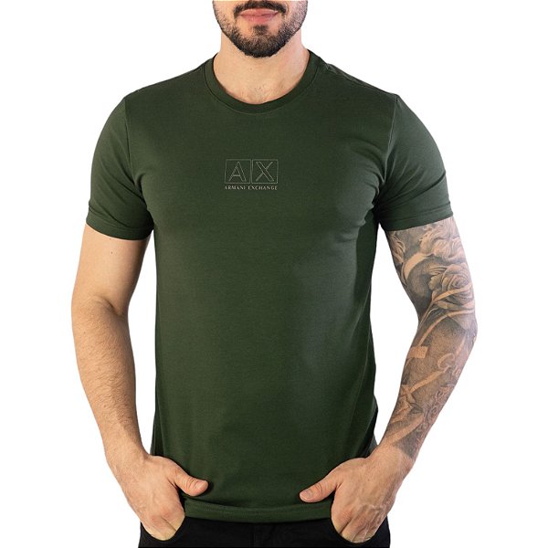 Camiseta AX Logo Central Verde Militar