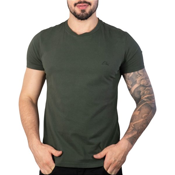 Camiseta Ellus Cotton Fine Aquarela Verde Militar