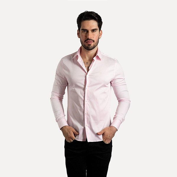 Camisa Calvin Klein Essencial Slim Fit Básica Rosa