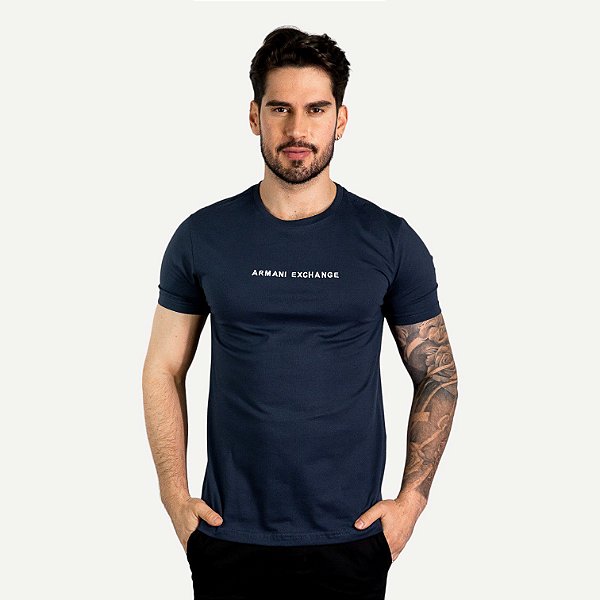 Camiseta AX Embroidery Frontal Azul Marinho