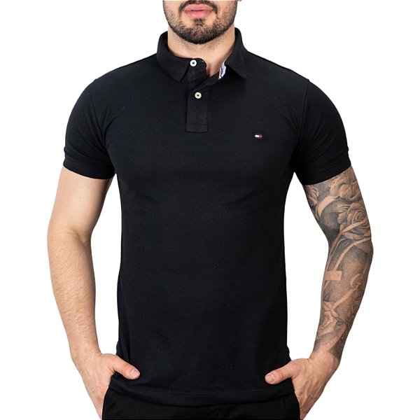 Camisa Polo Tommy Hilfiger Preta - Outlet360 | Moda Masculina