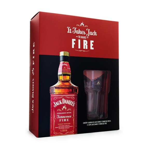 Kit Whisky Jack Daniel’s Fire Gf 1L C/ Copo Exclusivo