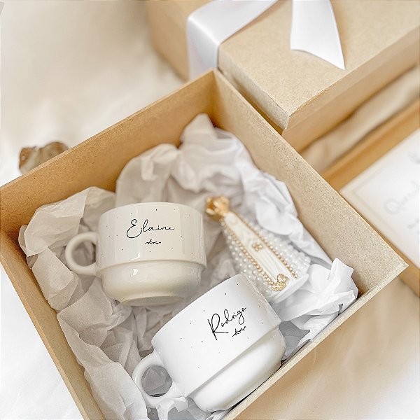 Xicaras para Padrinhos de Casamento com Caixa MDF e Mensagem