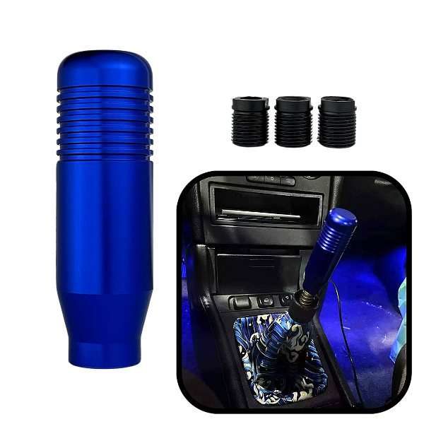 Manopla Câmbio Esportiva em Metal Azul Universal Ajustável