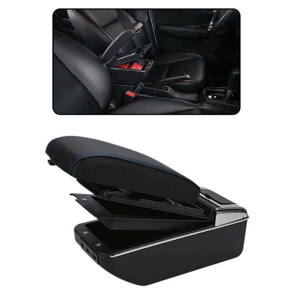 Console Central Apoio Entrada Usb Costura Azul