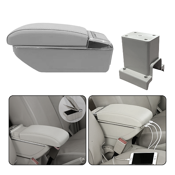 Apoio de Braço USB Porta Objeto Console Universal Cinza