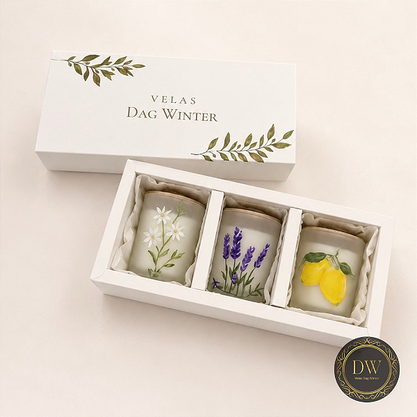 TRIO VELAS AROMÁTICAS PINTADAS À MÃO