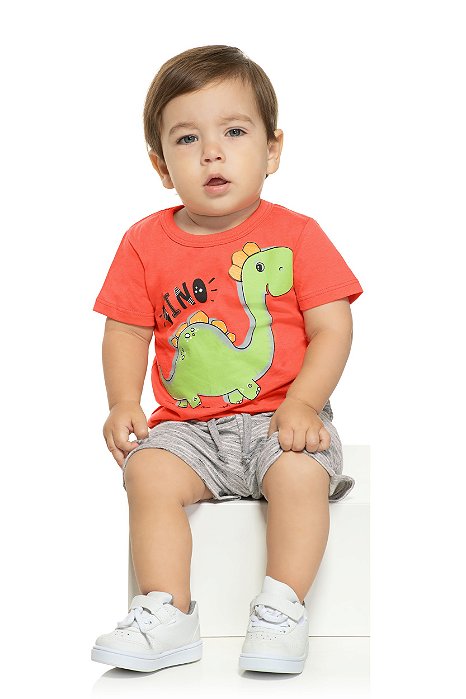Conjunto Bebê Masculino Camisa Meia Malha Bermuda Saruel TileeSul