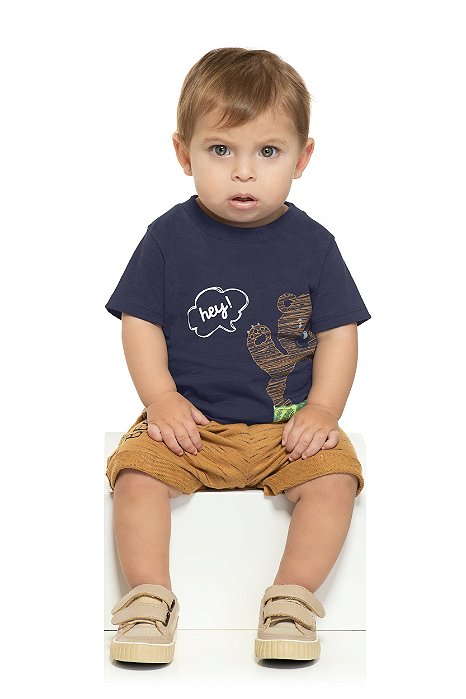 Conjunto Bebê Masculino Camisa Meia Malha Bermuda Moletom TileeSul