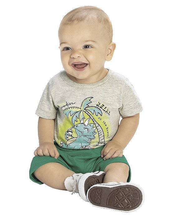 CONJUNTO INFANTIL MENINO CAMISETA ESTAMPADA E BERMUDA REIREX