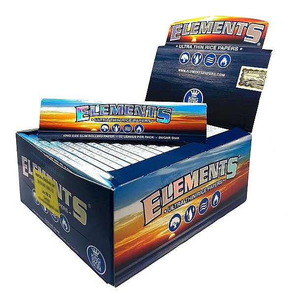 Caixa de Seda Elements Azul Folha Branca King Size Slim - Caixa com 50 Livretos