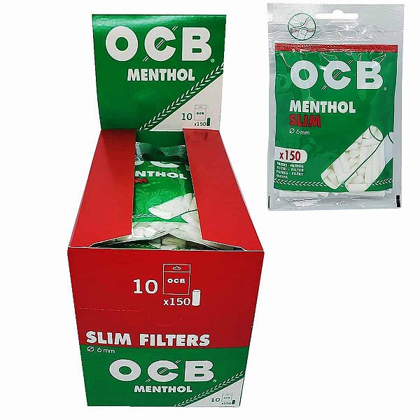 Caixa De Filtro Ocb Menthol Slim Verde 6 Mm 10 Bag C/ 150 Filtros