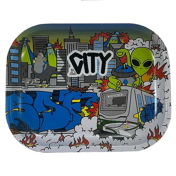 Bandeja De Metal Pequena Squadafum Desenho Cidade Et 18 Cm