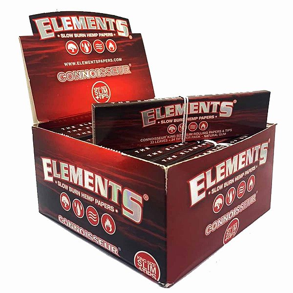 Caixa Seda Elements + Piteira Vermelha King Size Slim + Tips