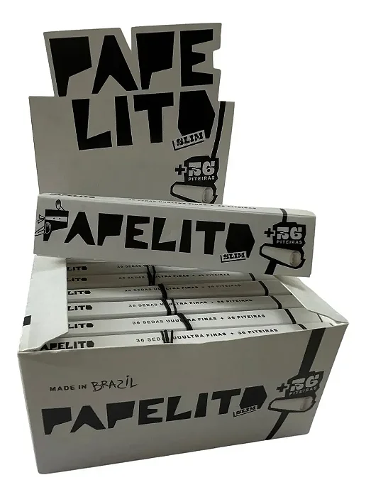 Caixa Seda Papelito Slim Com Piteira De Papel Grande C/ 24 Livretos