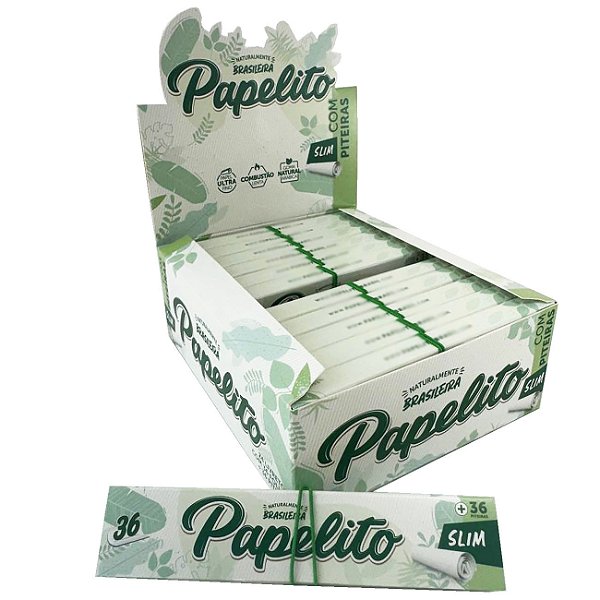 Caixa Seda Papelito Slim Com Piteira De Papel Grande C/ 24 Livretos