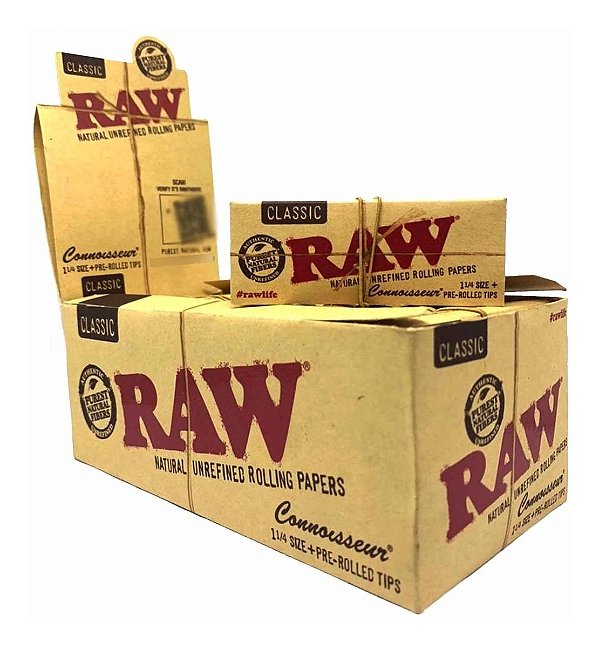 Caixa De Seda Raw Classica 1 1/4 + Piteira Pré Enrolada Papel 24 Livretos