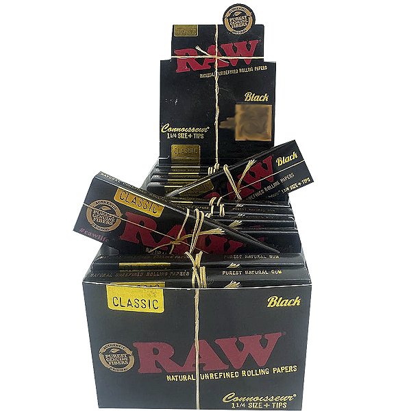 Caixa De Seda Raw 1/4 Size Connoisseur Black Com Piteira