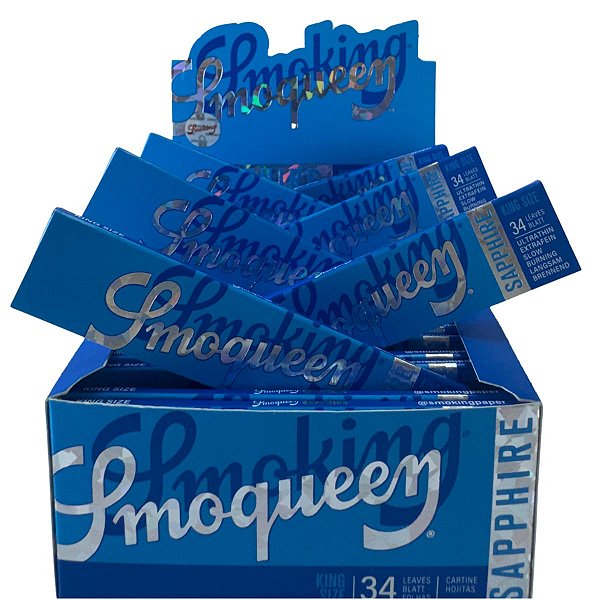 Caixa Seda Smoking Smoqueen Sapphire Folha Azul King Size C/ 50