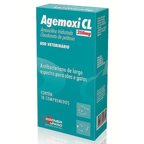 Agemoxi Cl 250mg Antibiótico Cães e Gatos 10 Comprimidos