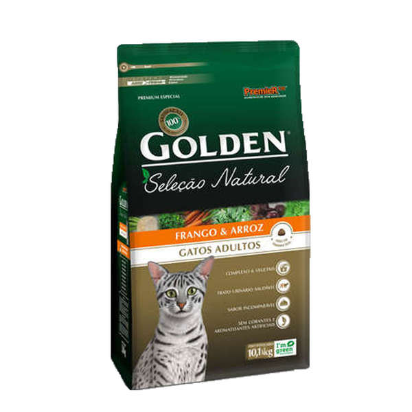 Ração Golden Seleção Natural Gatos Adultos Frango e Arroz 10,1kg