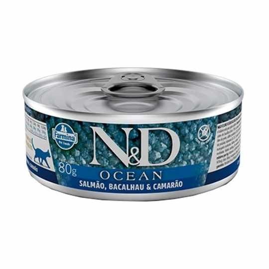 Ração Úmida N&D Ocean Gatos Adultos Sabor Salmão, Bacalhau e Camarão 80g