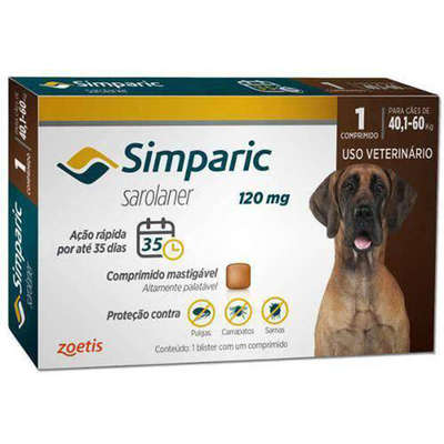 Antipulgas Simparic 120mg Cães de 40,1 a 60kg 1 Comprimido