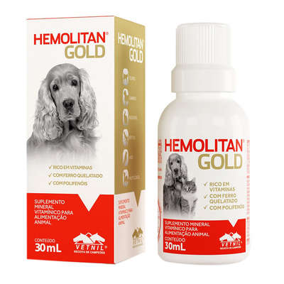 Hemolitan Gold 30ml Suplemento Mineral Vitamínico Pet Vetnil