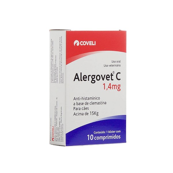 Alergovet 1,4mg Combate Eficaz da Alergia Pet 10 Comprimidos