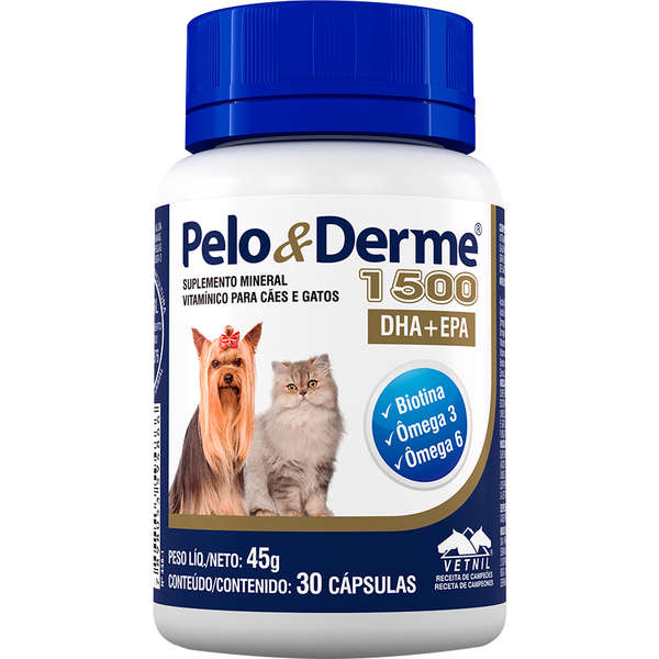 Suplemento Pet Pelo e Derme 1500 com 30 Comprimidos Vetnil