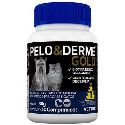 Pelo e Derme Gold Suplemento Vitamínico Pet 30 Comprimidos
