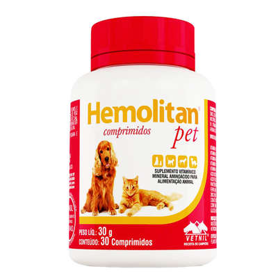 Hemolitan Pet com 30 Comprimidos Suplemento para Saúde Pet