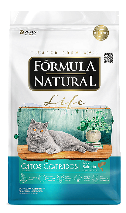 Ração Fórmula Natural Life Gatos Adultos Castrados Salmão 7Kg