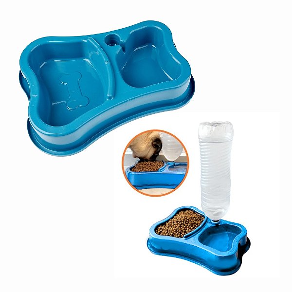 Comedouro Duplo Anti-Formiga com Garrafa Azul