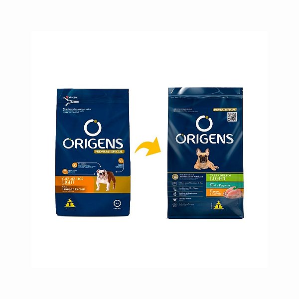 Ração Origens Cão Light Mini e Pequeno Frango e Cereais 10,1kg