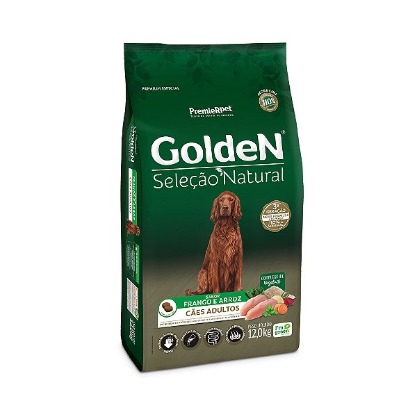 Ração Golden Seleção Natural Cães Adultos Frango e Arroz 12kg