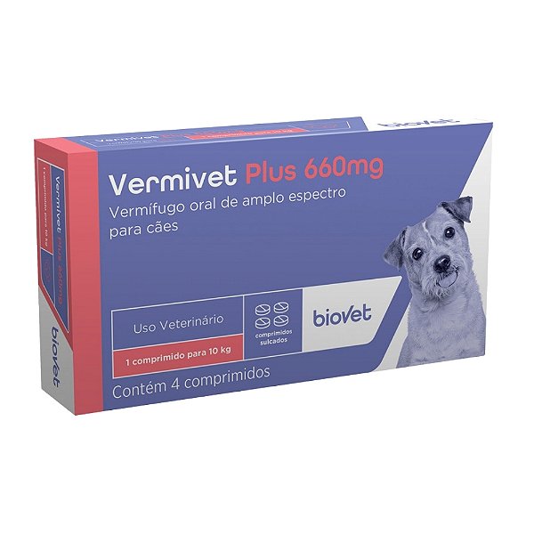 Vermífugo Vermivet Plus 660mg Biovet Cães e Gatos 4 Comp.