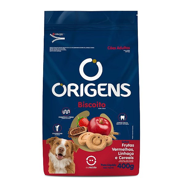 Biscoito Origens Cães Adultos Linhaça 400g Nutrição Saudável