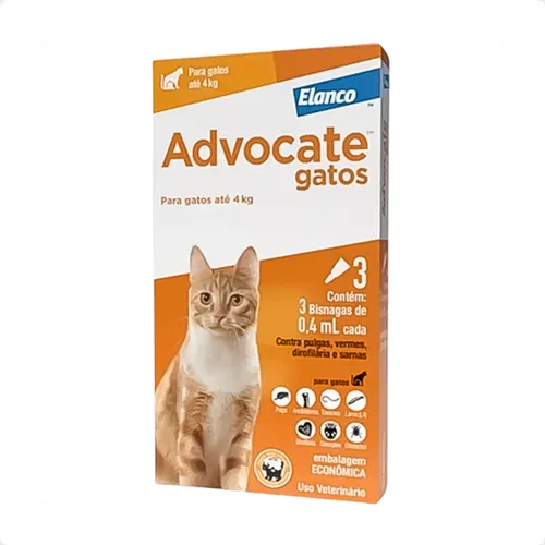 Antipulgas e Vermífugo Advocate Elanco para Gatos até 4kg 0,4ml Econômica