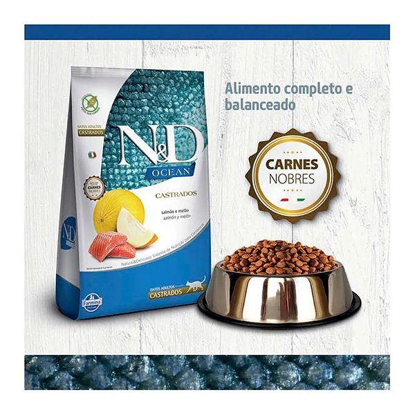 Ração N&D Ocean Gatos Adultos Castrados Salmão e Melão 7,5kg