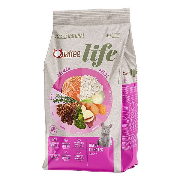 Ração Seca Quatree para Gatos Life Filhotes Salmão e Arroz 1kg