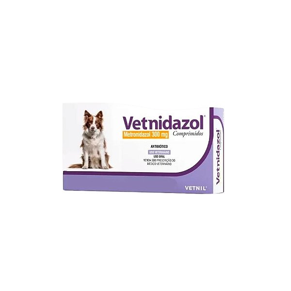 Antimicrobiano Vetnidazol 300mg para Cão e Gato Com 10 Comp