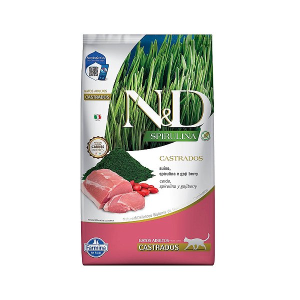 Ração N&D Spirulina Gato Adulto Castrado Suíno Spirulina 7KG