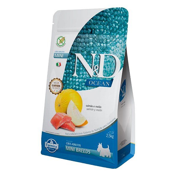 Ração N&D Ocean Cães Adultos Porte Mini Salmão e Melão 2,5kg