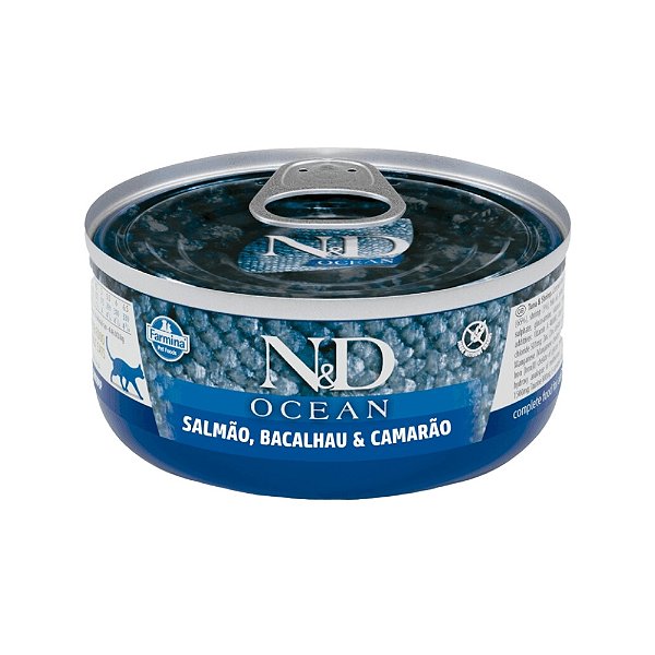 Ração Úmida N&D Ocean Gatos Adultos Salmão, Bacalhau e Camarão 70g
